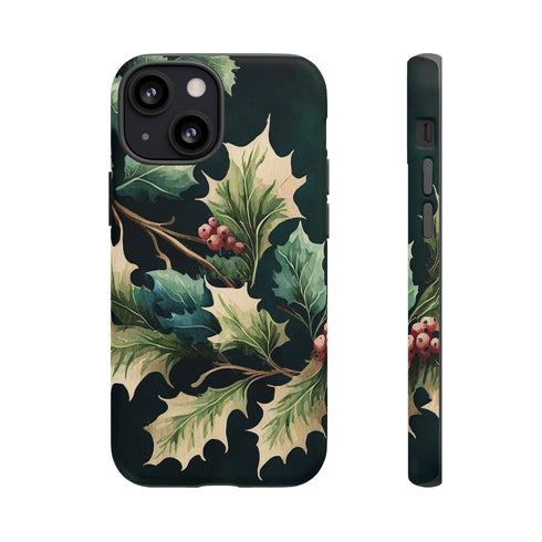 Dark Green Festive Holly in Watercolor - Impact Resistant Phone Case iPhone 13 Mini Matte